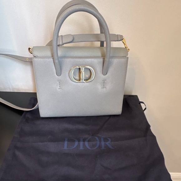 Dior Handbags - Dior Light Gray Leather Top-Handle Satchel with Gold CD Hardware